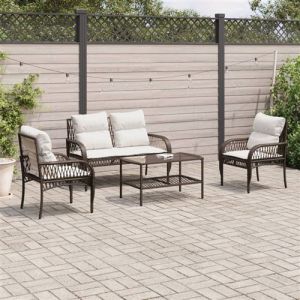 VidaXL Salon de jardin 4 pcs avec coussins marron r&eacute;sine tress&eacute;e, ensemble de canap&eacute;s d'ext&eacute;rieur, salon de jardin, ensemble de canap&eacute;s en rotin PE