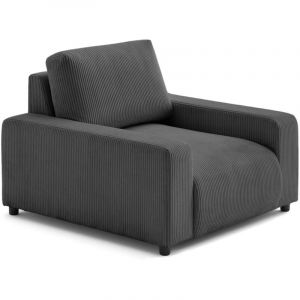 Pivoine - fauteuil en velours c&ocirc;tel&eacute; - Gris fonc&eacute;