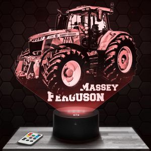Lampe 3D - Tracteur Massey Ferguson - Jouet Miniature Cadeau Tracteur Massey Ferguson - Veilleuse Led Tactile avec socle au choix