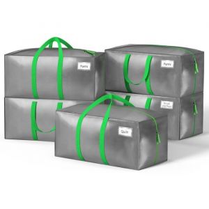 VOUNOT Lot de 5 Sacs de Déménagement Pliables Grand Format Sacs de Rangement avec Poignées Solides et Bretelles de Sac à Dos Alternative aux Cartons Traditionnels Gris