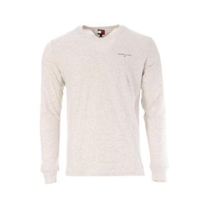 Tommy Jeans T-Shirt Manches Longues Homme Slim Chest Linear en Coton, Gris (Lt Grey HTR), L