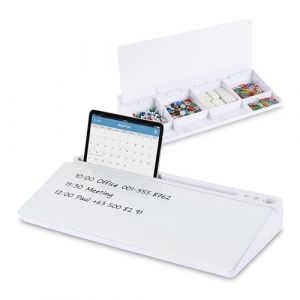 Relaxdays Organiseur de Bureau avec Tableau Blanc, 8 Compartiments, Plastique, Verre, H x P : 5,5 x 40 x 18 cm, Organisateur de Bureau, Blanc