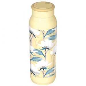 Quokka Bouteille Isotherme Pulse 700ml en Acier Inoxydable Motif Magnolia &agrave; l'Aquarelle Jaune