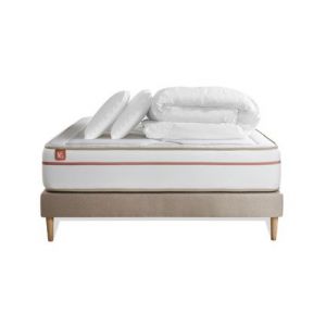 Pack matelas sommier Beige Le Paisible Mémoire de forme avec 2 oreillers et couette