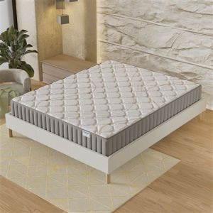Ensemble matelas latex naturel + sommier 140x190cm, Matelas 16cm d&rsquo;&eacute;paisseur et sommier tissu blanc