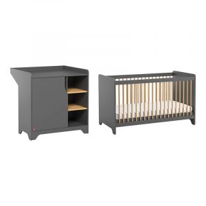 VOX Lit bébé et commode à langer Leaf Gris et bois
