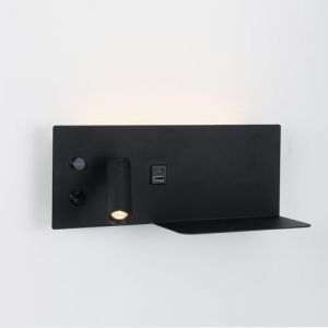 Applique mural pour lecture noir avec port USB - Éclairage 7W + lampe de lecture 3W 2700K (Gauche)