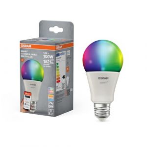 Osram Lampe LED SMART+ Matter A100 forme d'ampoule 14W E27 RGBW, dimmable, commande par application et vocale, compatible WiFi, Alexa et Google, haute efficacité
