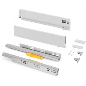 Emuca Tiroir ext&eacute;rieur Vertex Push Synchro avec r&eacute;glages 3D, hauteur 93mm, 40kg, profondeur 500mm, Acier, Peint en blanc