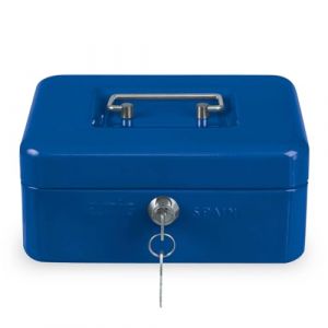 Amig - Coffre-fort - Coffre-fort pour argent, billets et pièces - Avec plateau à monnaie et 2 clés - Acier - Couleur: Bleu - 200 x 160 x 70 mm