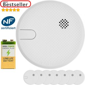 Deuba 7x D&eacute;tecteurs de fum&eacute;e blanc avec pile Certifi&eacute; NF Avertisseur s&eacute;curit&eacute; domicile