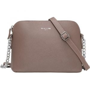 David Jones Petit Sac Bandoulière Femme - Sac à Main Chaîne Argentée Porté Epaule - Besace Sacoche Messenger Téléphone Cuir PU Rigide - Fourre-Tout Ville Voyage Shopping Mode Chic - Taupe