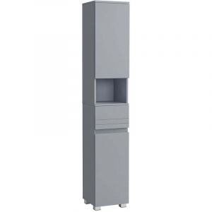 Armoire de salle de bain meuble de rangement colonne avec tiroir étagères réglables compartiments 30 x 30 x 170 cm gris