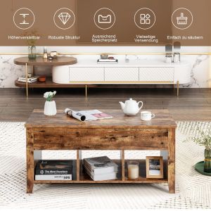 Table basse moderne multifonctionnelle Coast avec plateau pliant pour le salon marron