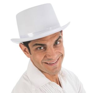 Ruedelafete Chapeau Haut de Forme satiné ajustable, Blanc