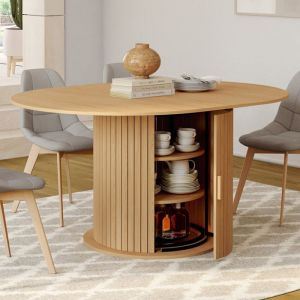 Idmarket Table &agrave; manger extensible ronde JULIETTE 4-8 personnes pied lattes avec rangement 110-150 cm