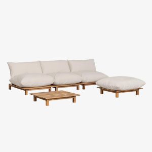 Salon de jardin composé d'un canapé de jardin modulable inclinable 3 pièces avec table basse et pouf en bois d'acacia Brina SKLUM Beige Crème 47 cm