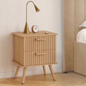 Idmarket Lot de 2 tables de chevet juliette 2 tiroirs lattes tasseau bois coloris chêne