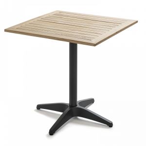 Table de jardin carrée en aluminium gris et plateau bois 70x70 cm