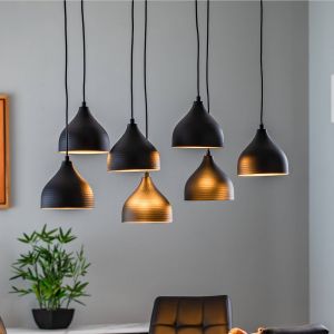 Image de Opviq Suspension Tattoo 6221 à 7 lampes noire/dorée