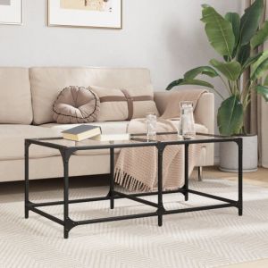 VidaXL Table basse avec dessus en verre transparent 98,5x50x40cm acier, table d'appoint, table de salon, table à thé, bout de canapé