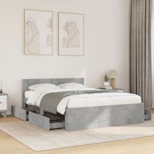 VidaXL Cadre de lit avec tête de lit gris béton 120x190 cm, meubles de chambre à coucher, lit double, sommier, lit, cadre de lit double