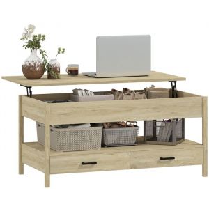 Homcom Table basse plateau relevable rectangulaire avec tiroirs chêne clair