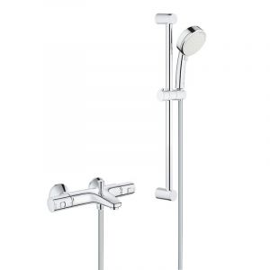 Grohe New Tempesta Cosmopolitan 100 ensemble de douche 2 jets + mitigeur thermostatique bain/douche 1/2", chrome (34598000-26076002)