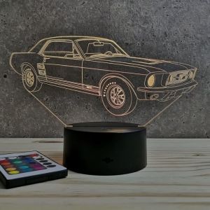 Lampe illusion 3D Ford Mustang GT 1967 16 couleurs & t&eacute;l&eacute;commande