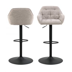 DRAWER Lot de 2 tabourets de bar réglables en tissu et métal H63-84cm beige