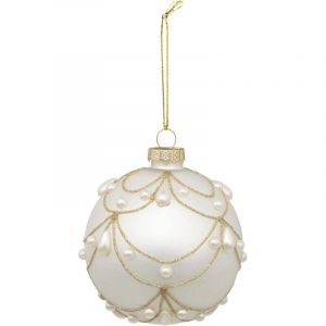 Atmosphera Cr&eacute;ateur d'int&eacute;rieur - Boule de No&euml;l en Verre Drap&eacute;e 8cm Blanc
