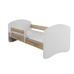 Lit Enfant Bébé 140x70 ACMA - Bois Sonoma - Avec Matelas et Sommier à Lattes - Barrière de Protection