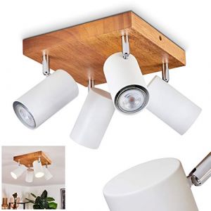Hofstein Plafonnier Zuoz en bois & métal blanc, spots de plafond rotatifs de style moderne, luminaire idéal dans un salon contemporain, pour 4 ampoules GU10, max. 35 Watt, compatible ampoules LED