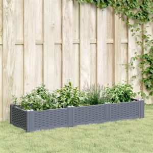 VidaXL Jardinière avec piquets gris 125x40x28,5 cm PP, bac à fleurs, support de jardinière, support de fleurs, bac à plantes, support de plantes