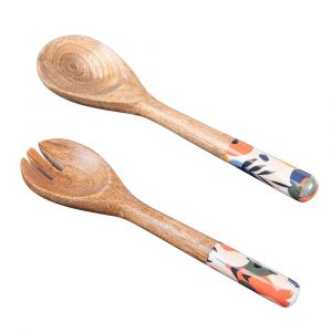 Table passion Couverts à salade 28 cm décoré en bois H2.8