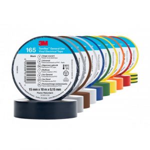3M Adhésif d'isolation électrique Temflex 165, largeur 15 mm, longueur 10m, lot de 10 rouleaux multi-coloris