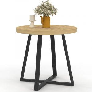Idmarket Table à manger ronde selma 4 personnes bois et noir 80 cm