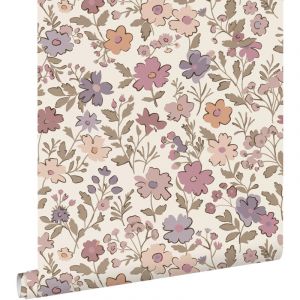 Papier peint fleurs violet, rose et blanc Estahome
