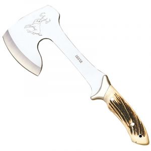 Joker Hache-chasse Avec Ferrule Et Poign&eacute;e Sur Bois De Cerf Hunter, Lame D'Acier 420, Contient Une &eacute;tui En Cuir, Hc00 + Carte Cadeau Polyvalente