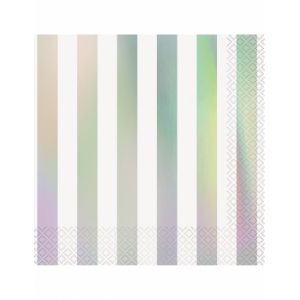 16 Serviettes en papier blanc et iridescent 33 x 33 cm