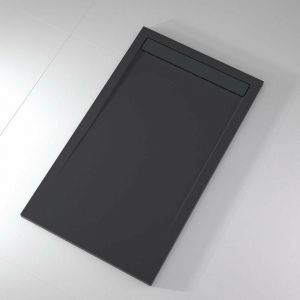 Stano Receveur de douche 90x170 cm extra plat smart en r&eacute;sine surface ardois&eacute;e anthracite - Gris