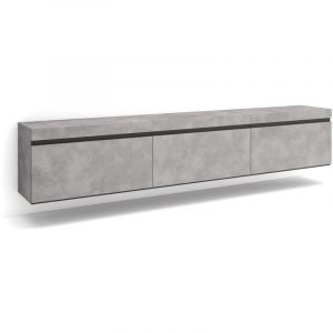 Meuble tv, Banc Télé, Grand espace de Rangement, 240x45x35 cm, Suspendu, Mural, Style moderne, Ciment - Skraut Home