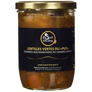 Esprit Foie Gras - Lentilles Vertes du Puy Cuisin&eacute;es aux Manchons de Canard Confits 680 g -Conserverie familiale du Gers - Plat cuisin&eacute; pour 2 personnes - Canard &eacute;lev&eacute; et transform&eacute; dans le Gers - Terroir et gastronomie du Sud-Ouest