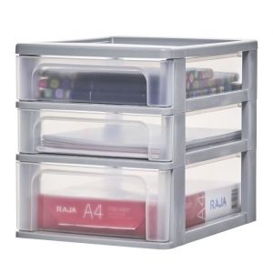 Iris Ohyama Tour de rangement plastique Tiroir rangement bureau de 2 x 4L x 1 x 7L OCH-2021 Gris - L35.5 x P26 x H29.5 cm