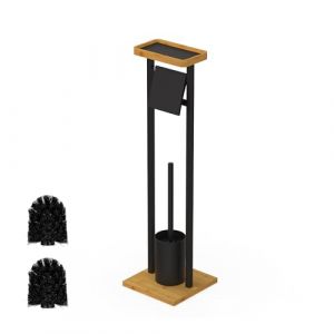 Relaxdays Serviteur WC, Non Fixe, 2 têtes de Brosse de Rechange, H x L x P : 73,5 x 20 x 20 cm, Noir et Nature