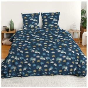 Parure de lit 220x240 cm en Microfibre - Housse de Couette 220x240 cm + 2 Taies d'oreiller 63x63 cm Bleu
