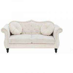 Beliani Canap&eacute; Chesterfield 2 places en velours beige SKIEN