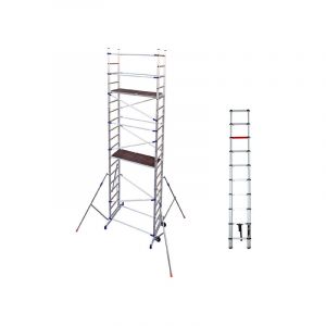 Echafaudage 2 plateaux - Hauteur travail 6.46m - Echelle télescopique - PN/CLA-BFE-290