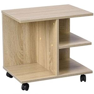 BAKAJI Table de Salon Multifonction avec roulettes en m&eacute;lamin&eacute; Effet Bois, pour caf&eacute;, canap&eacute;, Meuble de t&eacute;l&eacute;, Porte-revues, Table de Nuit (Beige)