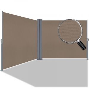 Store Latéral Vertical 180x600 Cm, Extensible Latéral Rétractable Marron Avec Poignée, Pour Terrasse-Balcon